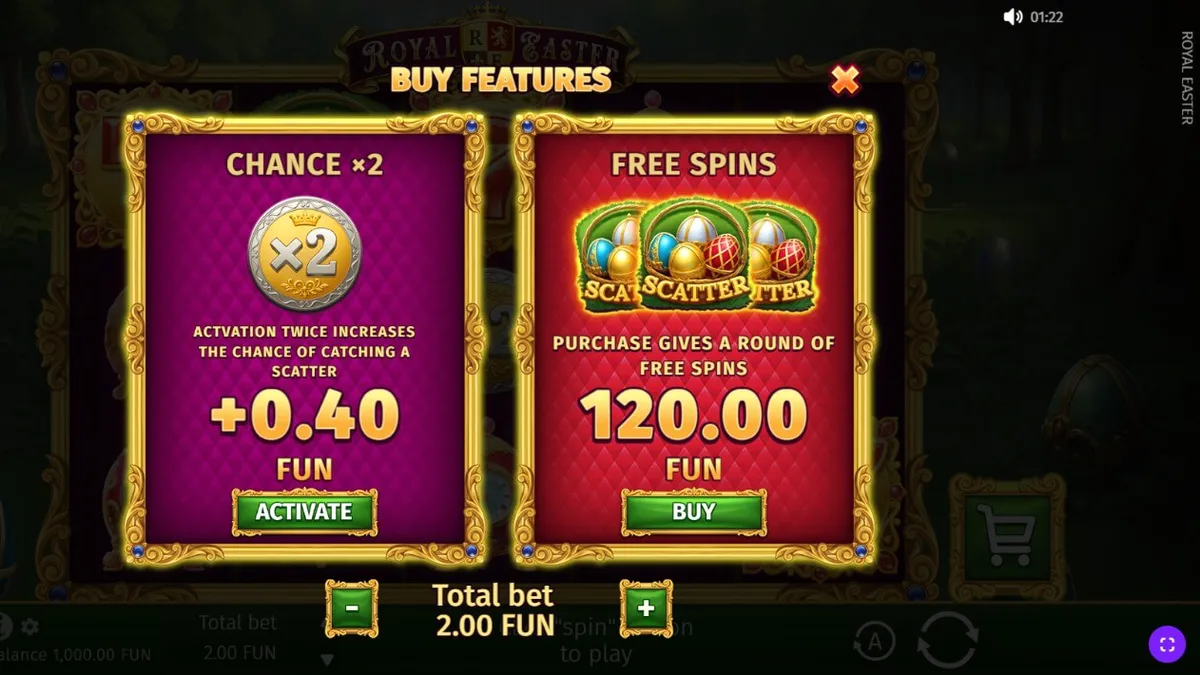 Tampilan visual slot Royal Easter dengan latar belakang taman istana yang mewah dan telur Fabergé.